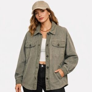 Stoosh Premium Shirt Jacket Shacket Women M Elbow Patch Chore Barn Utility Boho